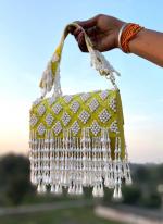   Wedding Wear  Yellow Luxury White Pearl Shoulder Bag With Pearl Handle Collection
